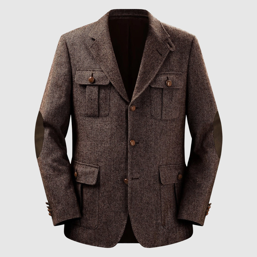 Herringbone Patch Pocket Tailored Men Blazer