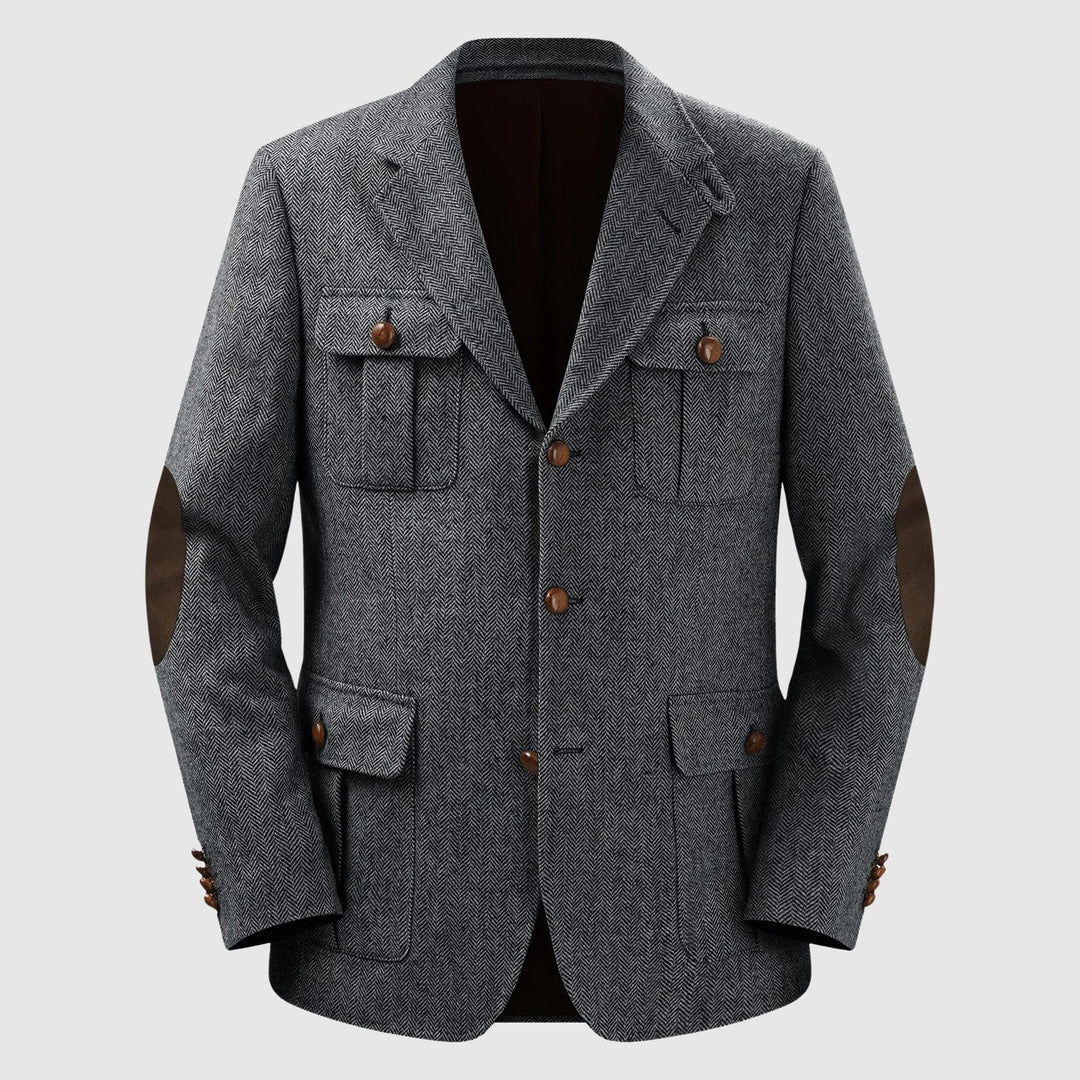 Herringbone Patch Pocket Tailored Men Blazer