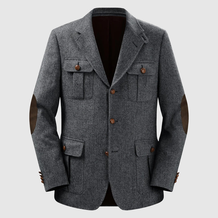 Herringbone Patch Pocket Tailored Men Blazer