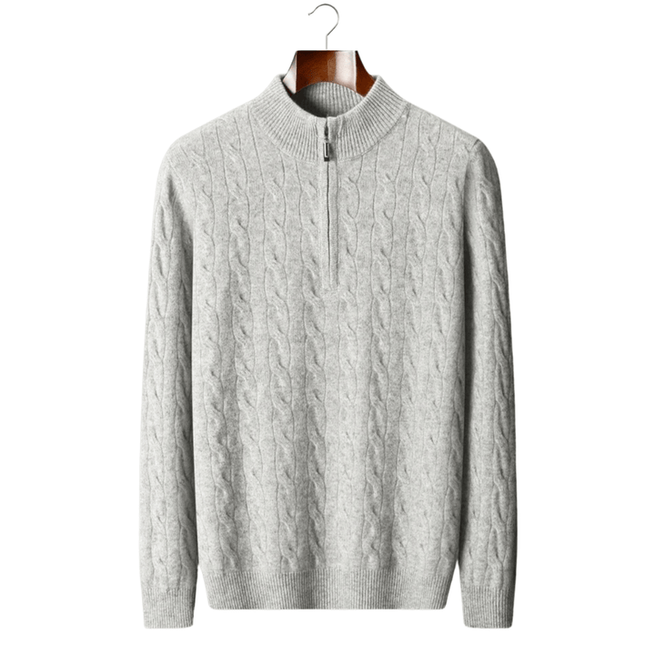 MERINO WOOL CABLE KNIT HALF ZIP