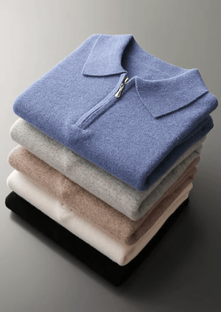MERINO WOOL HALF ZIP POLO