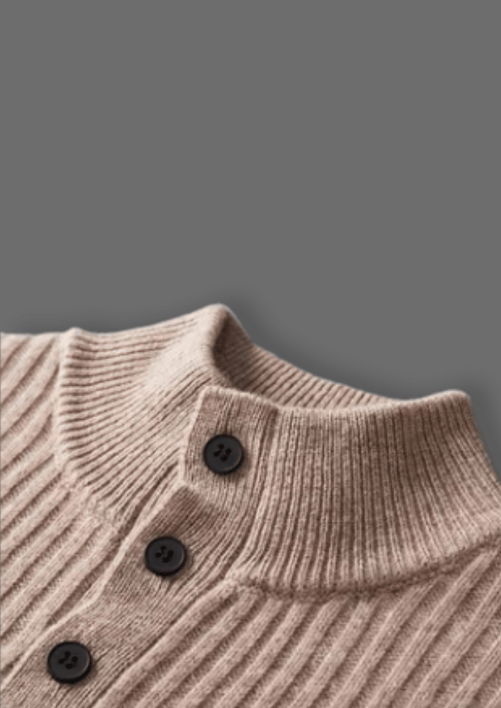 MERINO WOOL RIBBED HENLEY SWEATER