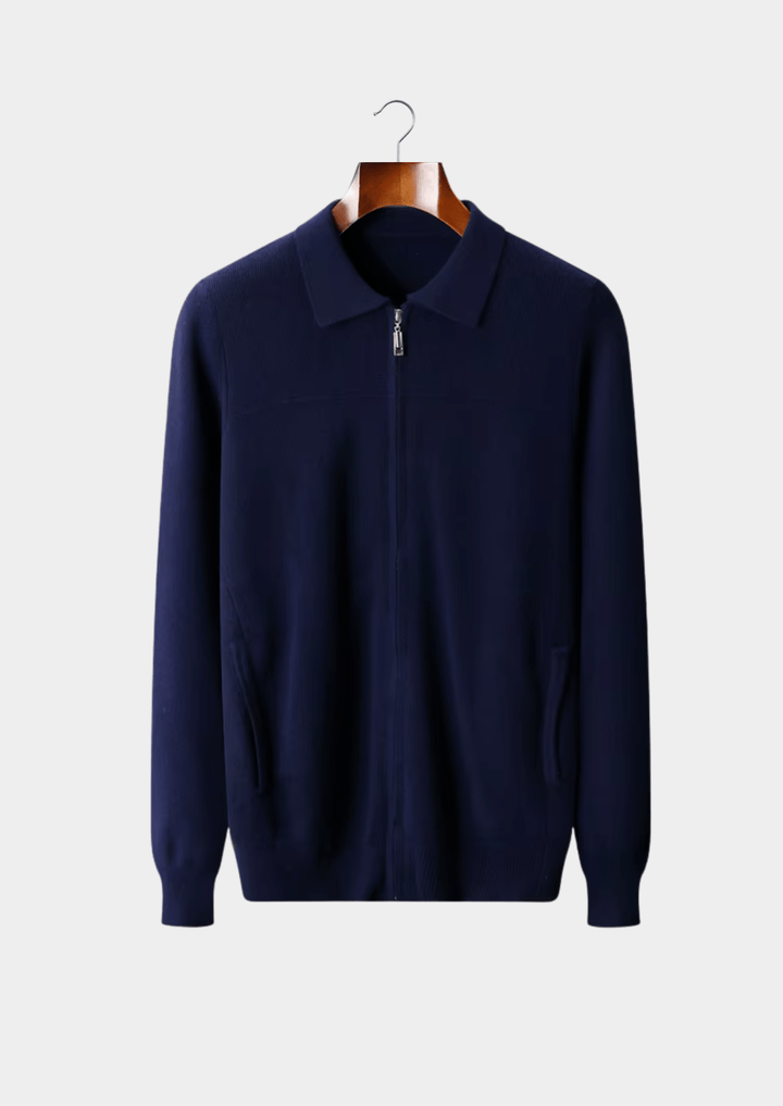MERINO WOOL RIBBED POLO CARDIGAN