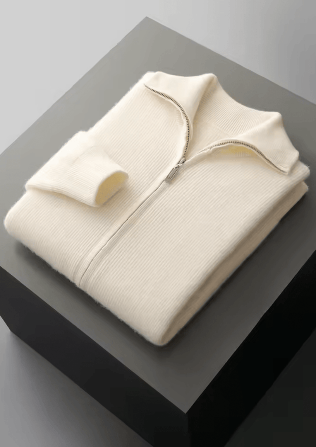 MERINO WOOL RIBBED ZIPPER CARDIGAN