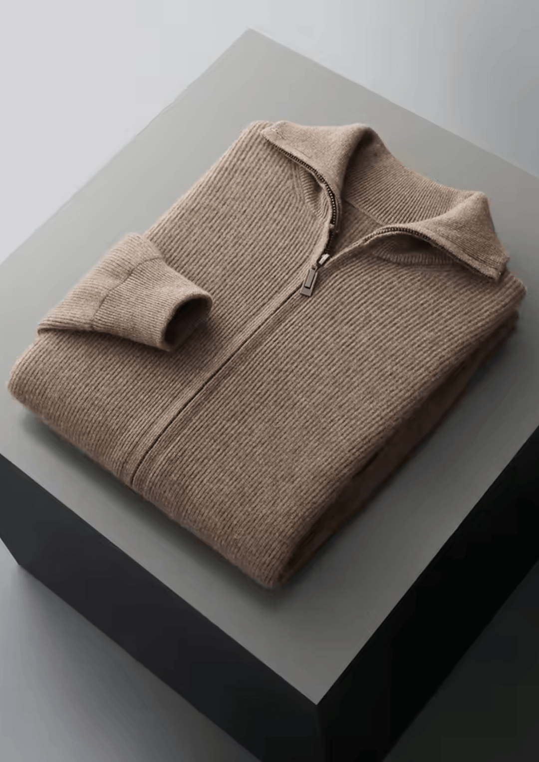 MERINO WOOL RIBBED ZIPPER CARDIGAN