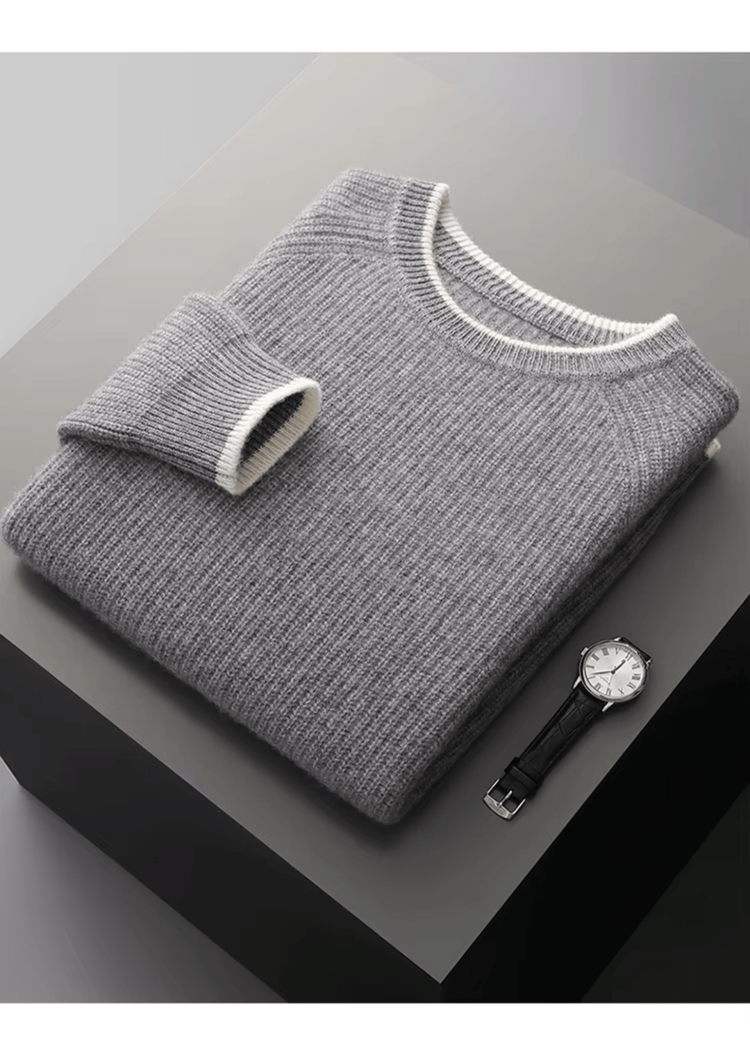 MERINO WOOL TWO TONE CREWNECK