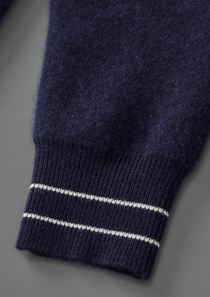 MERINO WOOL CONTRAST-EDGE POLO CARDIGAN