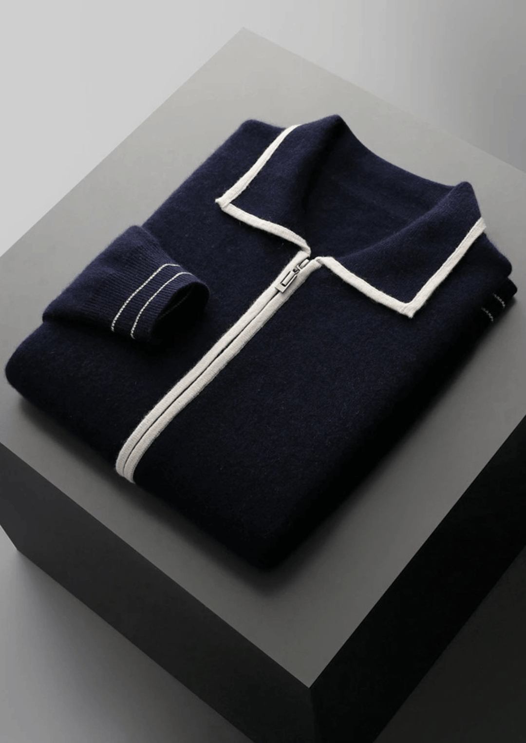 MERINO WOOL CONTRAST-EDGE POLO CARDIGAN