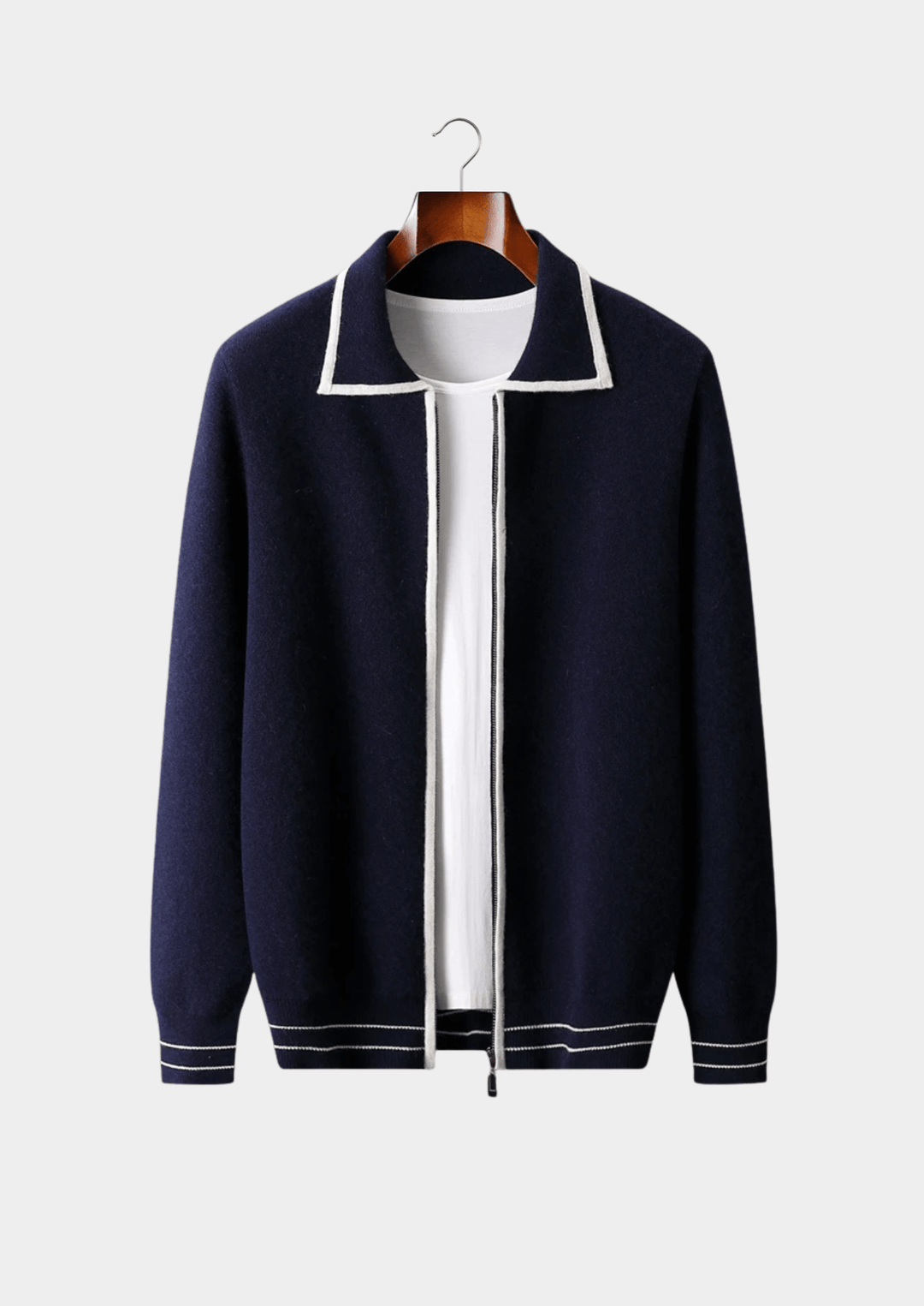 MERINO WOOL CONTRAST-EDGE POLO CARDIGAN