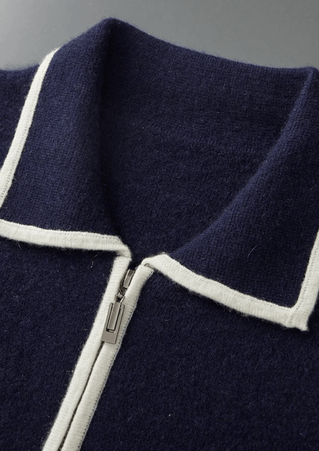 MERINO WOOL CONTRAST-EDGE POLO CARDIGAN